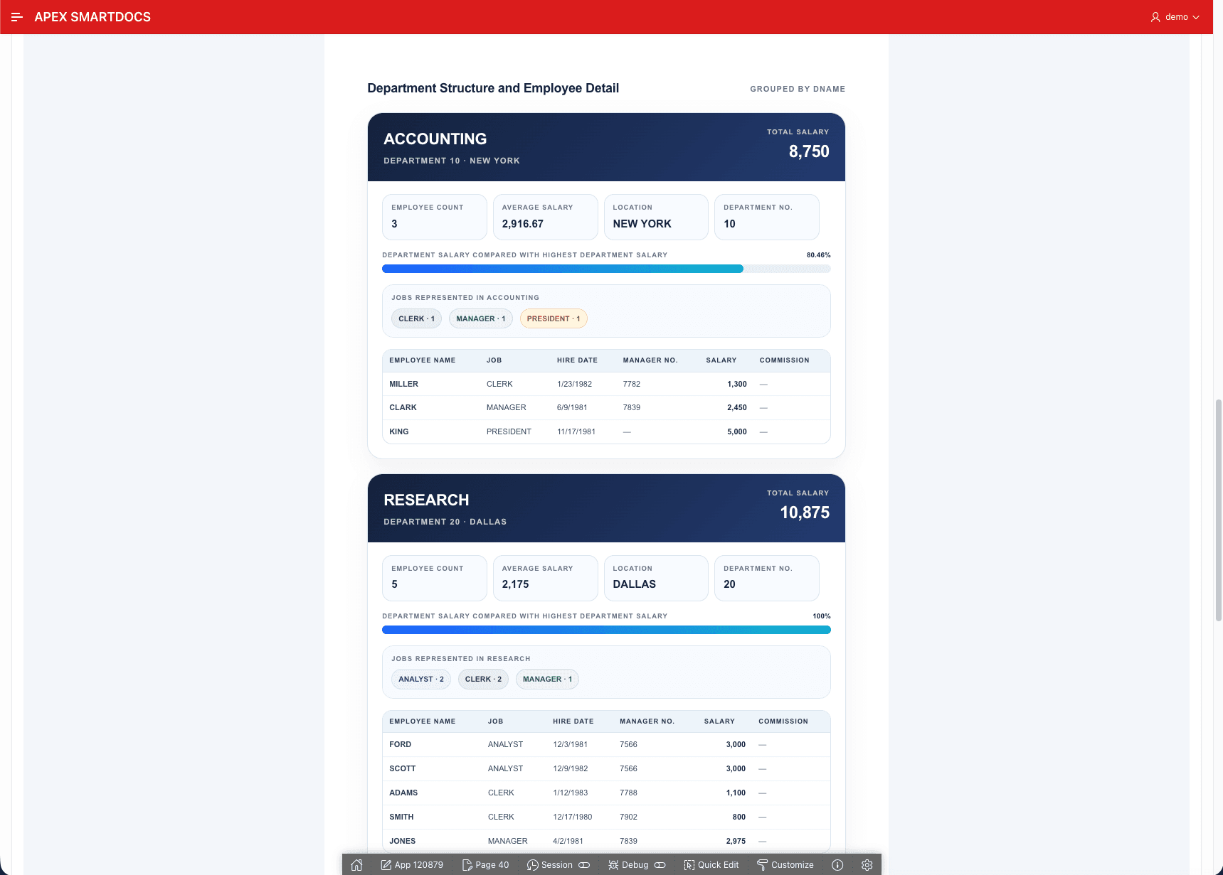 AI-designed Oracle APEX PDF report result preview - second page